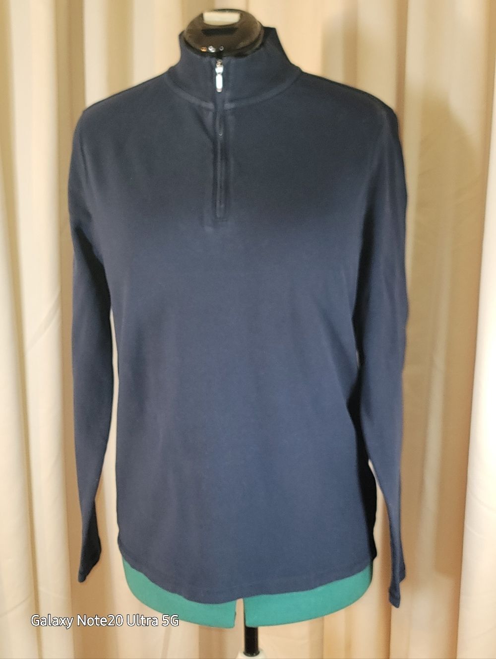 0944. Claiborne ~ Navy ~ M ~ 3/4 Zipper Neck ~ Long Sleeves ~ 100% Cotton